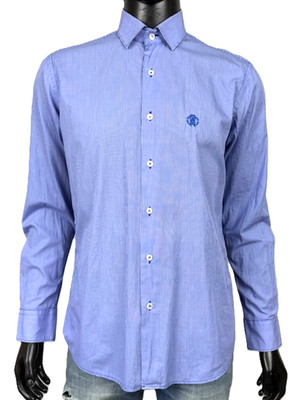Roberto Cavalli Herren Hemd Größe 40 L Blau Baumwolle Slim Fit Elegant...