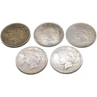 5 Coin Lot 1922 Peace Silver Dollar 90% Silver US $1 Circulated Uncertified 0.9