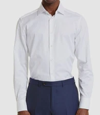 Zegna Mens White Trofeo Cotton Long-Sleeve Button-up Dress Shirt Size 39/15.5