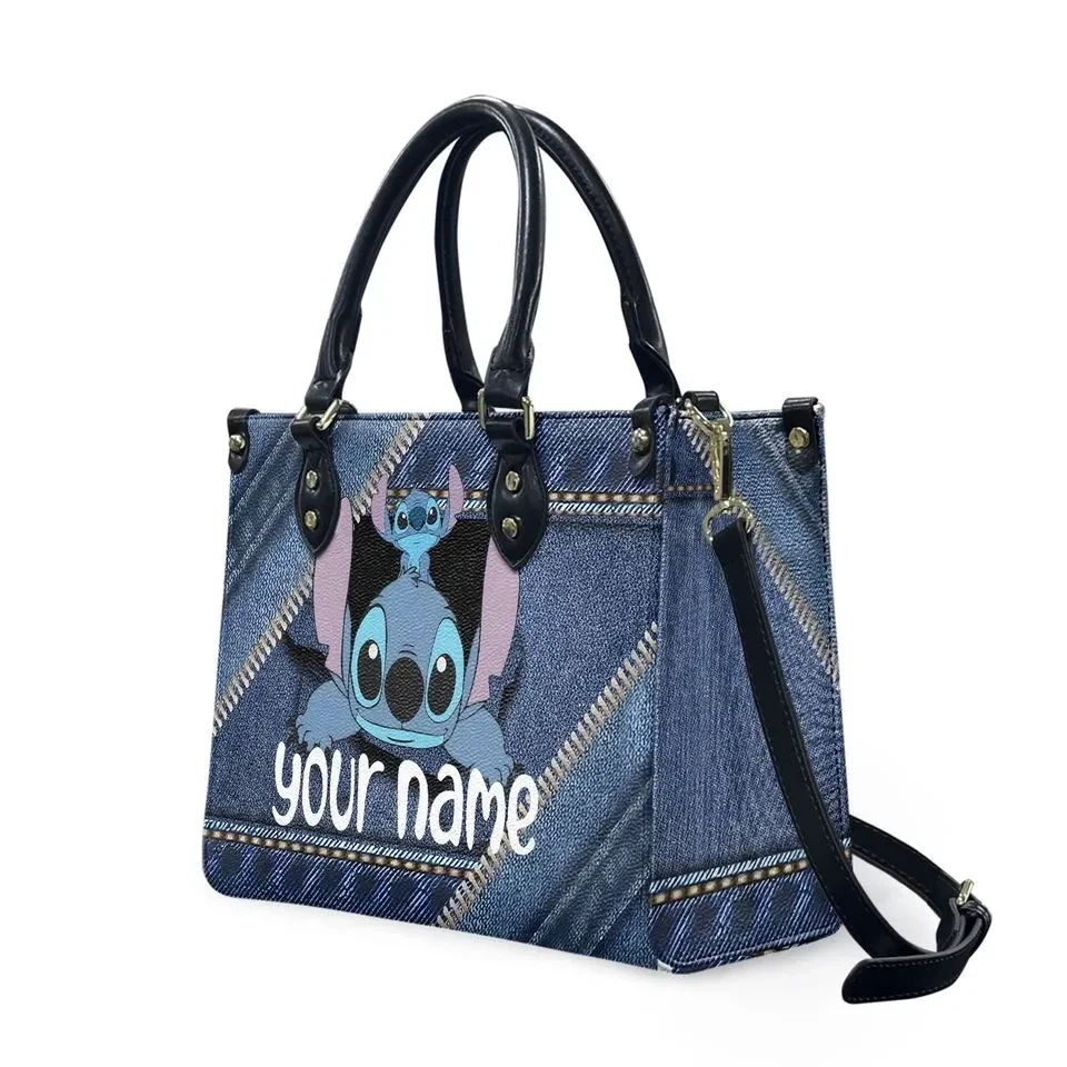 Personalized Stitch Leather Handbag, Cute Cartoon Shoulder Bag, Custom Gift Idea