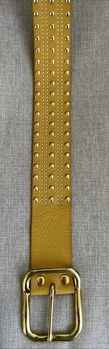 Linea Pelle Handmade Leather Strap Belt Gold Studded Boho Size L Yellow Bronze - Picture 6 of 11