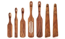 Wooden Spurtle & Spatula Set Non-Stick Cookware for Serving, Stirring, Flippi...