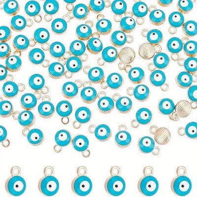 1box 100pcs Light Alloy with Enamel Flat Round with Sky Blue 10x7x4.5mm Hole