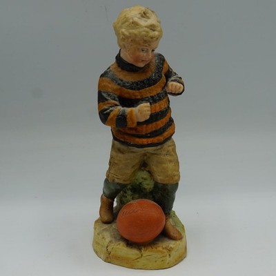 Antique German Porcelain Figurine Boy with Football 1900 Rugby Sports Theme