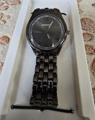 Men's Black Stainless Steel Quartz Dress Watch Roman Numerals 38mm