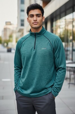 Greg Norman 1/4 Zip Mens Medium Green Performance Long Sleeve Pullover Jacket