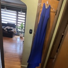 Blue Mermaid Formal Dress Sleeveless High Neck Long Lace Accents