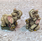2 Vtg Mini Resin Elephant Figurine Faux Ivory Pocket Statue Trunk Up Good Luck — photo 1