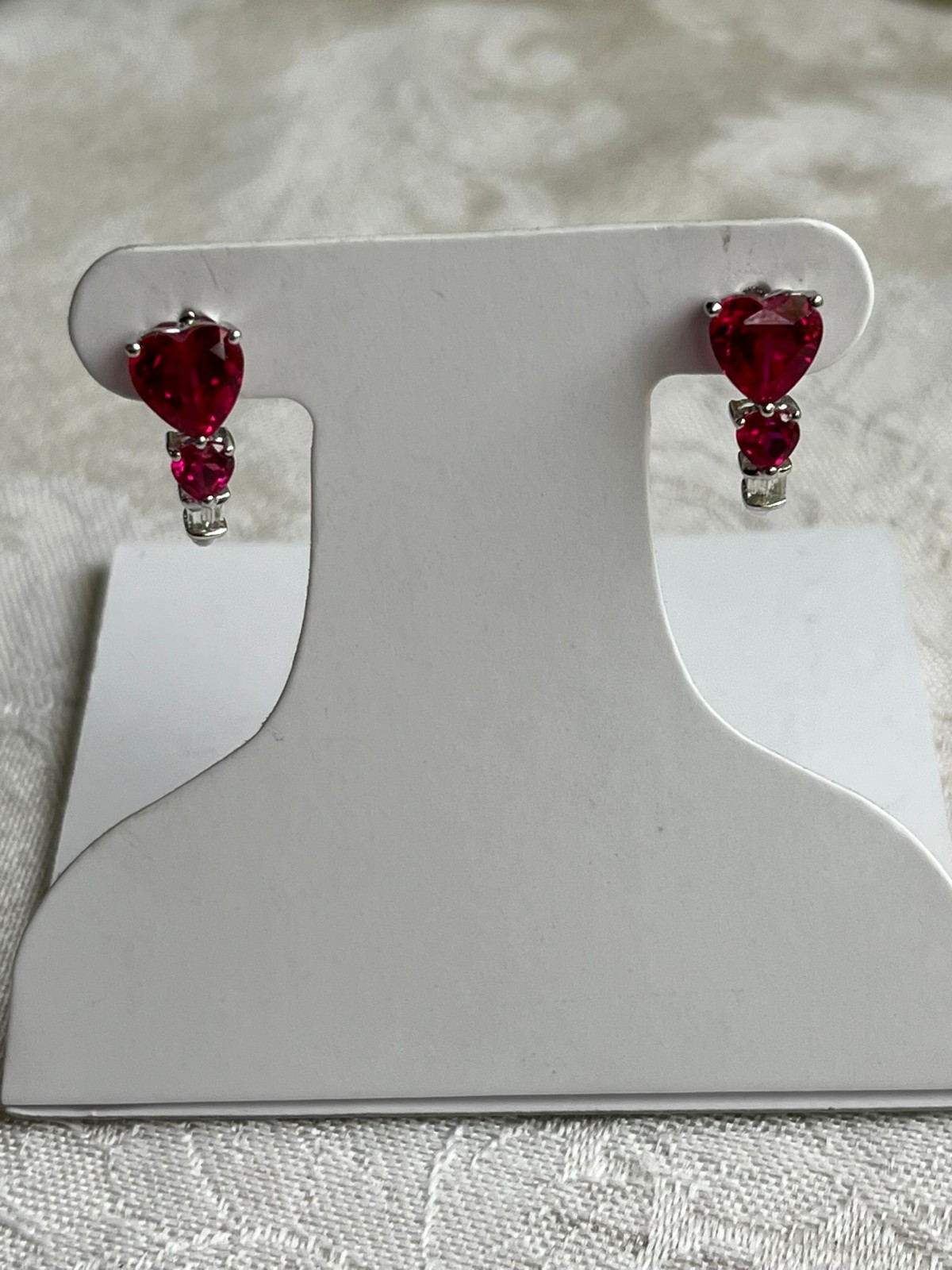 Vtg 10k Solid White Gold 2 Lab Created Ruby Heart… - image 3