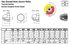 Metric Stainless Steel Acorn Nuts DIN 1587 Metric M3, M4, M5, M6, M8
