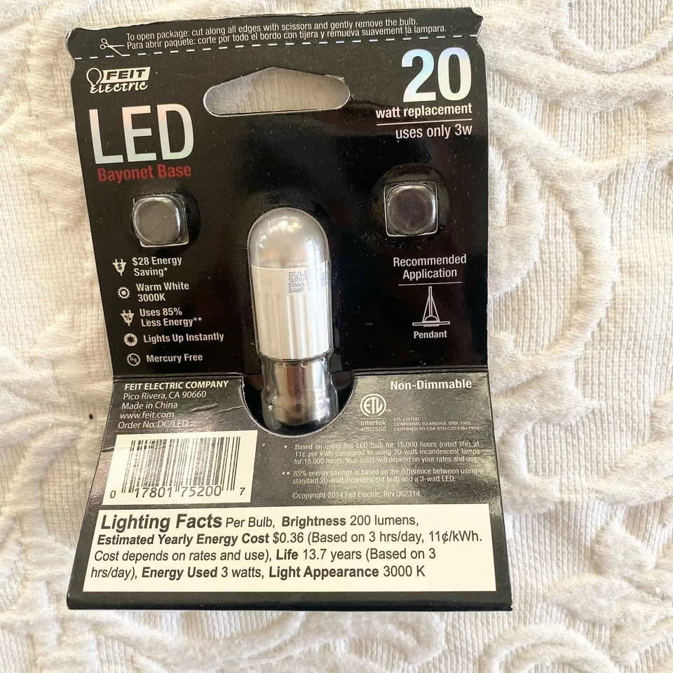 Feit DC/LED 20W Replacement Mini Candelabra 3000K Non-Dimmable LED Light - Image 2 of 4
