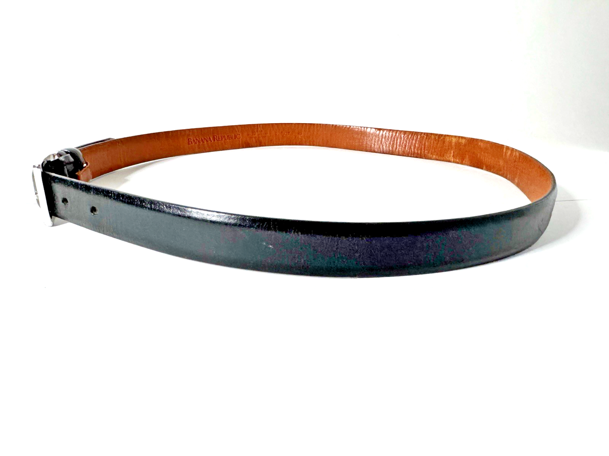 Banana Republic Genuine Italian Leather Belt, Black, Silver  display picture 3