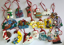 Vintage 1996 Lot 19 Handpainted Clay Dough Christmas Ornaments Santa Claus Xmas