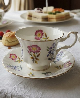 Royal Albert Vintage Derwent Floral Teacup & Saucer Set With Gold Trim