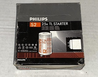 Box of 25 Flourescent Lamp starters, Philips S2 220V-240V FOR 4 - 22 WATT TUBES