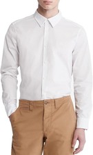 Calvin Klein Men's Stretch Cotton Monogram Logo Button Down Shirt - M