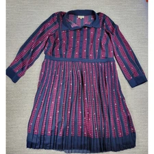ModCloth Just My Typist Dress Womens 2X Navy Blue Pleated Stripe Floral Lined
