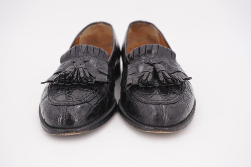 $2650 | MOCASÍN SALVATORE FERRAGAMO 8 D COCODRILO NEGRO CENTAVO PUNTA DIVIDIDA ITALIA - Imagen 10 de 19