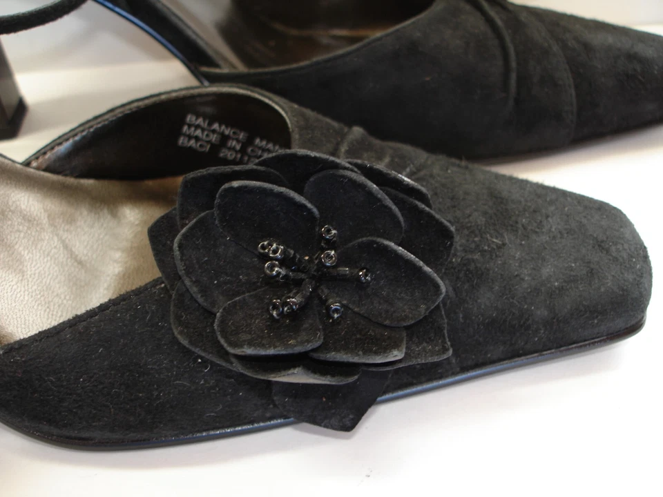 Sam & Libby Negro Gamuza Correa al Tobillo Flor Zapatos de Vestir Tacones Altos 'Baci" 7 Foto 4 de 4