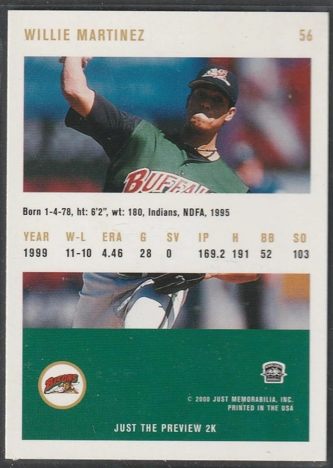 364, Original Autograph, Willie Martinez; Buffalo Bisons, 2000 Just 2K #56 - Image 2 of 2