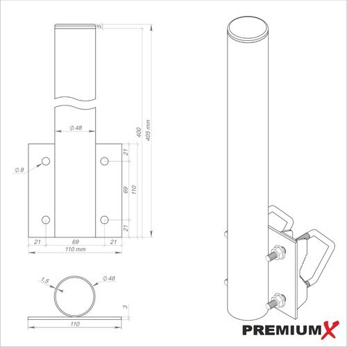 Balkon-Halter 40cm Ø 42mm Stahl Mast Geländer-Halterung für Satelliten-Schüssel - Bild 7 von 8
