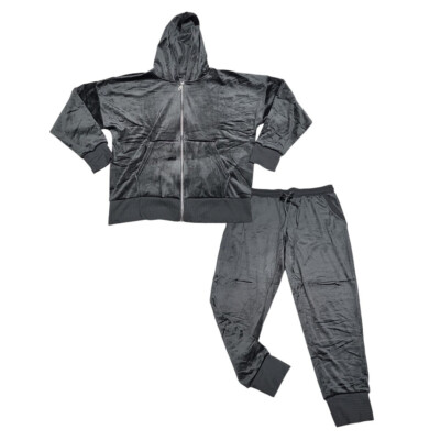 Felina 2 Piece Velour Hoodie Jacket w Joggers Pants Lounge Set Medium Size Black