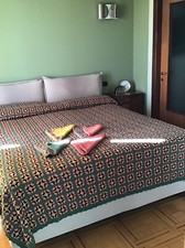 copriletto e 4 copri cuscini vintage realizzati a uncinetto con 4kg di pura lana