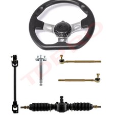 Go Kart Cart Steering Wheel Kit Assembly Gear Rack Pinion Tie Rod Shaft ATV Quad