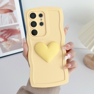 For iPhone 15 Pro 14 13 12 11 XR XS 8 7 Simple Wave Border Big Heart Phone Case