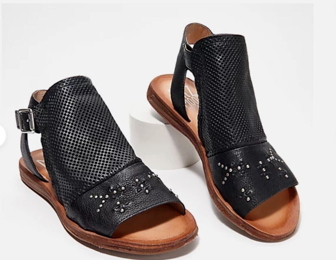 Miz Mooz Leather Ankle-Strap Sandals - Fifi-Black-EU38W(7.5-8W