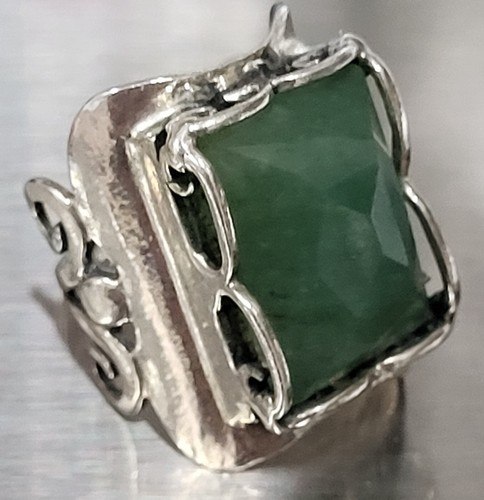 Chunky Vintage Silver & Green Jadeite Ring. Size K1/2. Ref: xbod. - Picture 10 of 15
