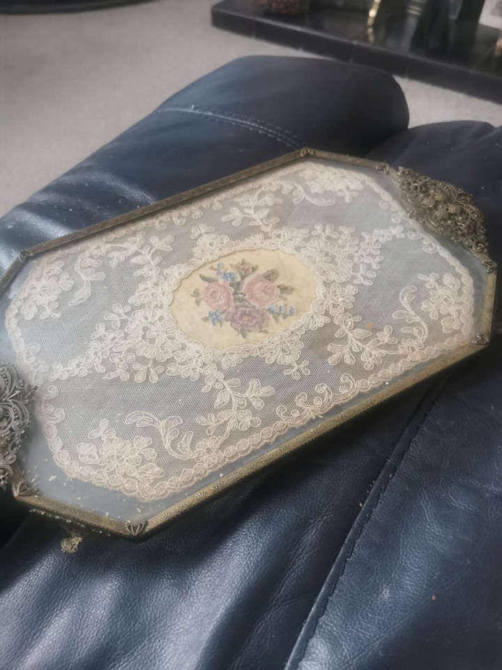 Vintage Hexagonal Lace Petit Point Dressing Table/Vanity Tray eBay