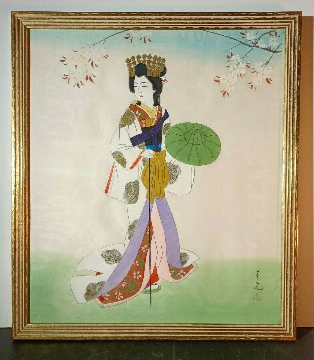 水彩画 女性の肖像 日本画 原価 ARTIST SIGNED & CHOP MARK JAPANESE WOMAN PORTRAIT WATERCOLOR on