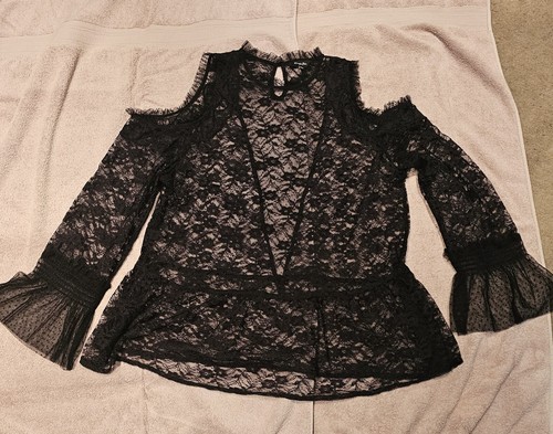 Simply Be Black LACE Cold Shoulder Blouse SIZE 18/20 Gorgeous - Picture 9 of 11