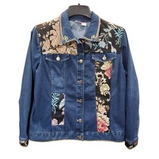 Women  s Chico Floral Denim Jean Jacket Size L 12-14 Chico Size 2