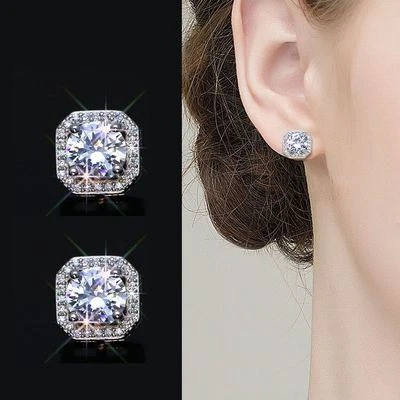 Quadratische Damen Ohrstecker Sterling Silber 925 Zirkonia Ohrringe Quadrat - Bild 1 von 3