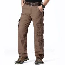 Mens Cotton Cargo Combat Pants Multi Pockets Work Casual Trousers Hunting Hiking