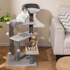 2-in-1 Cat Tree Tower Pet Steps w/ Scratching Posts Hanging Toy Ball Perch