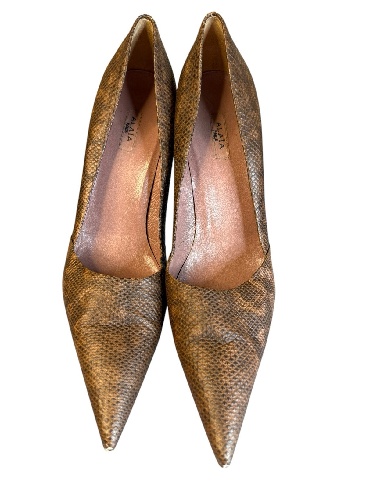 Alaïa Python Embossed Leather Pointed Toe Stilett… - image 4