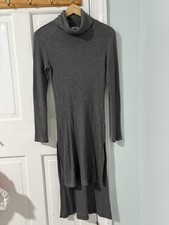 Splendid High Low Waffle Knit Turtleneck long sleeve sweater dress/tunic Gray XS