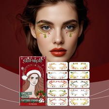 Christmas Temporary Tattoos Festive Face Stickers for Holiday Party 10 Pieces