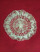 Spitzendeckchen Untersetzer gestrickt Strickspitze Minzgrün 24 cm Rund Roh seide