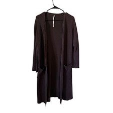 Max Studio Brown Longline Duster Cardigan Open Front Pocket Sweater Womens Large