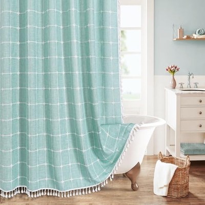  Blue Boho Shower Curtains for Modern Farmhouse 72''W x 72''L (Pack of 1) Teal
