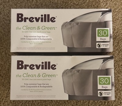 2 Boxes Breville 30ct Clean and Green Biodegradable Pulp Container Juicer Bags