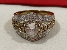 FAS 925 China Sterling Silver Gold Vermeil CZ Filigree Cocktail Band Ring SIZE 8