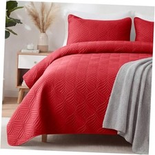 Extra Soft Oversized King Quilt Bedding Set, California King 104"x112" Red