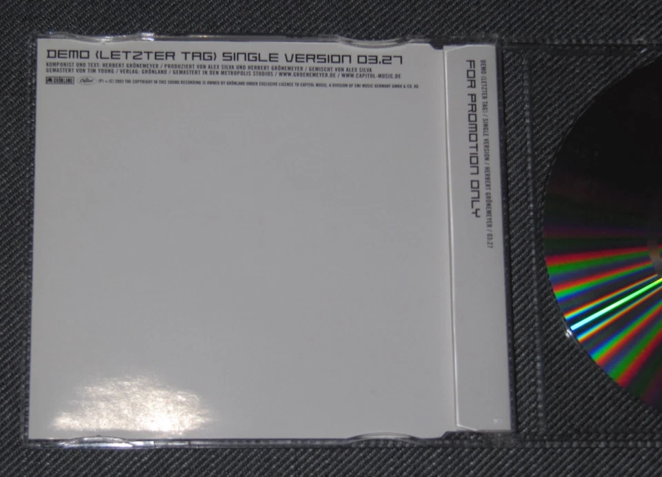 Herbert Grönemeyer CD Single DEMO (Letzter Tag) PROMO RAR! - Bild 2 von 3