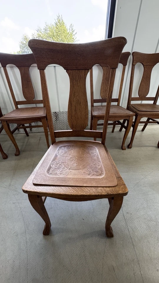 6 Antique Chairs, Oak With Leather - Image 2 of 4