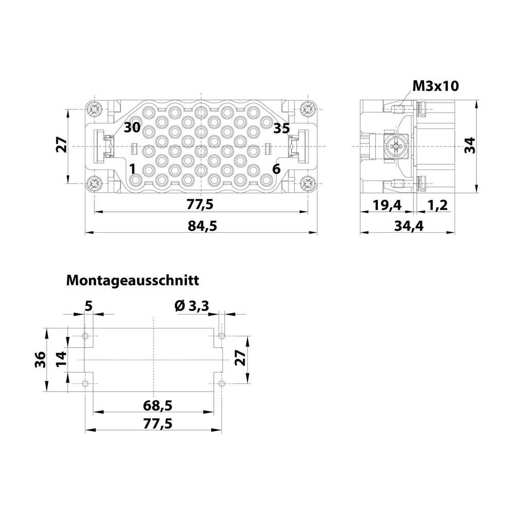 Insert mâle HARTING 09320403001 connecteur rectangulaire multibroche 40A